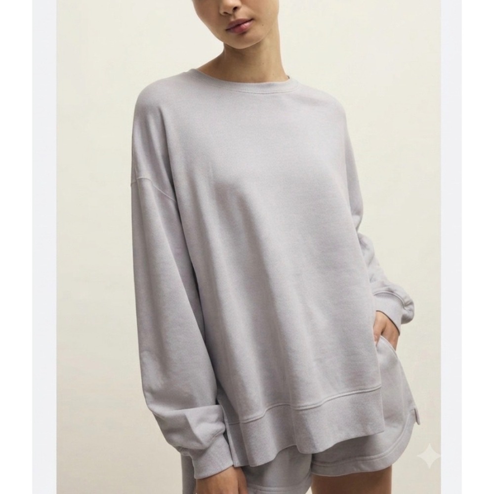 Z Supply Modern Weekender Sweatshirt Lavender Grey Hi-Low Cotton Pullover L
